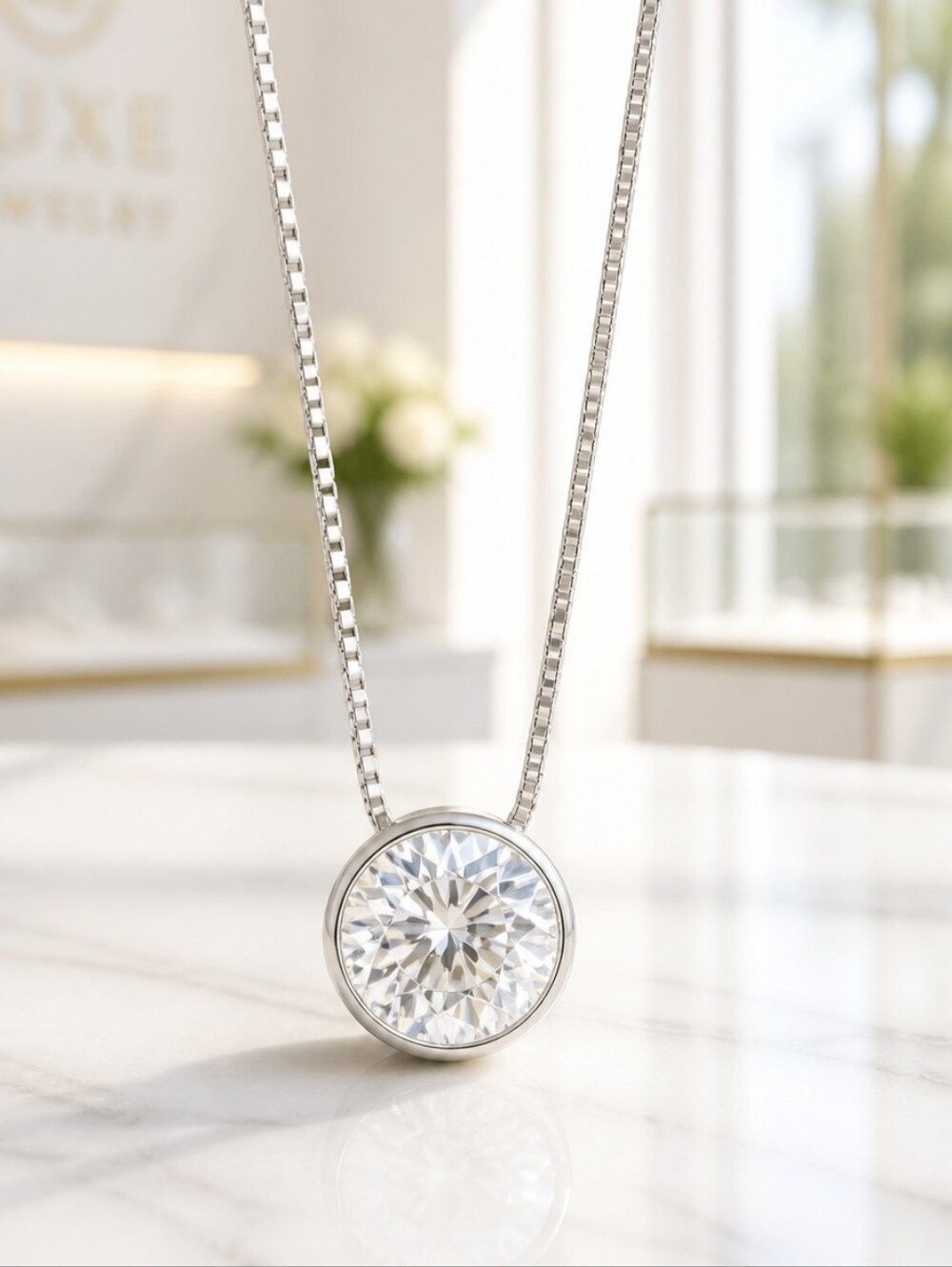 New! Round CZ Pendant with Chain. 925 Sterling Silver